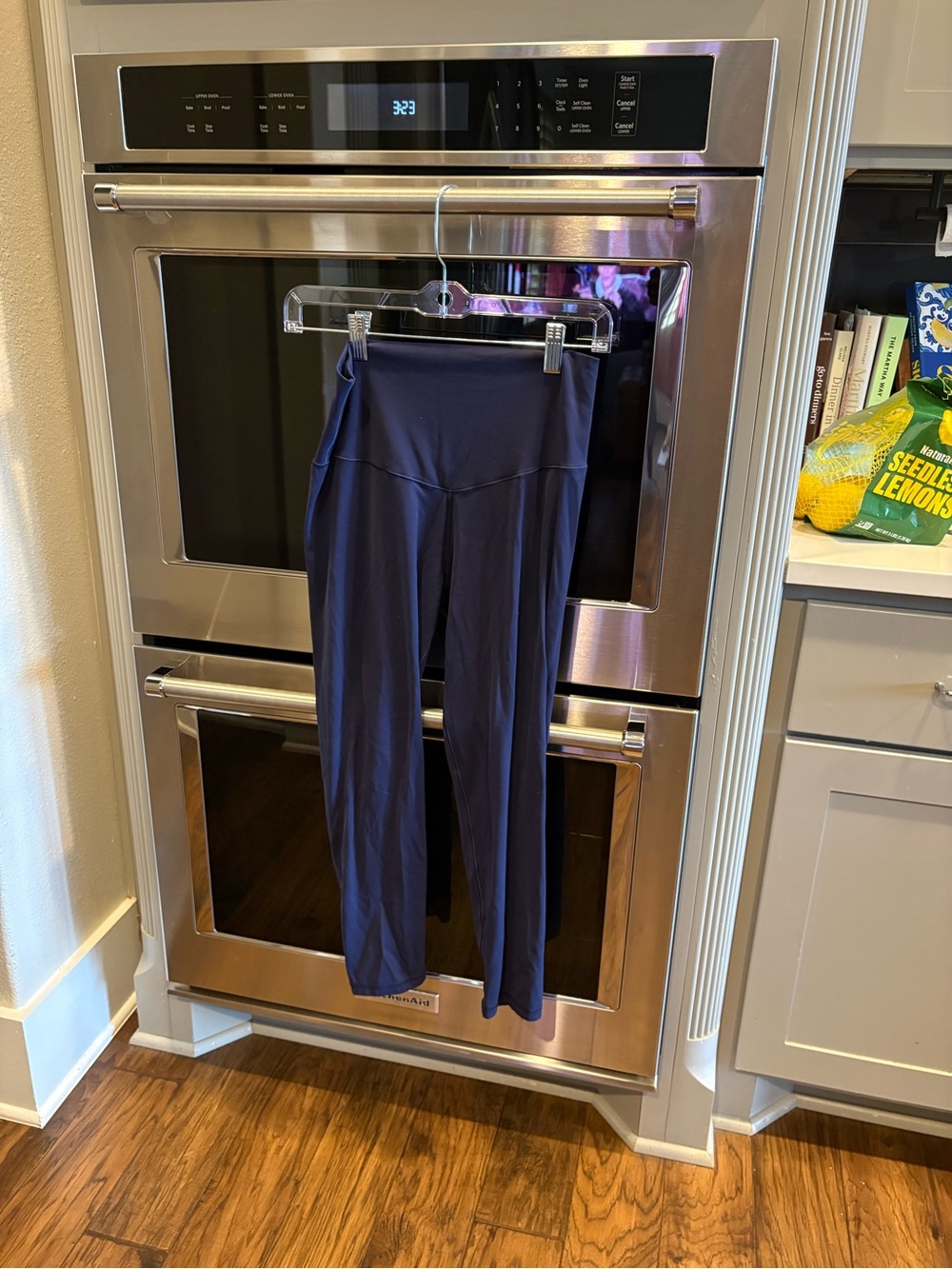 High-Rise Navy Women's Leggings with Wide Waistband
